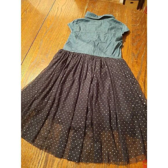 Girls Medium Size 10-12 Guess Kids Sleeveless Denim Tulle High Low Skirt Dress - Picture 5 of 5
